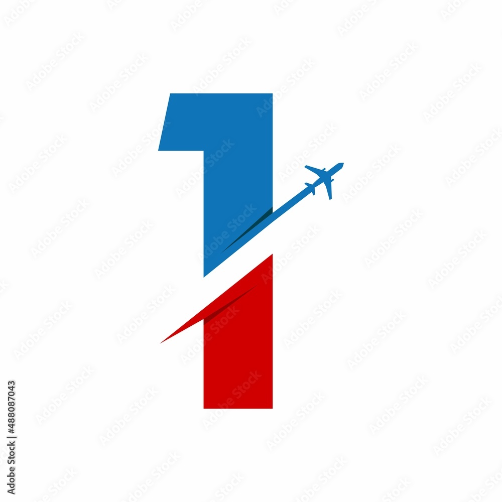 Number 1 with airplane logo template illustration Number 1 with airplane logo template illustration