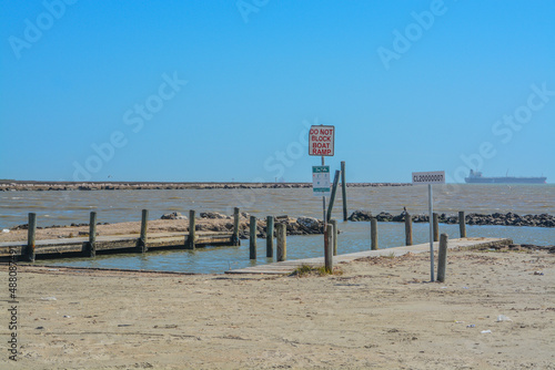 The Pilsner Boat Ramp at Port Bolivar. On the Gulf of Mexico,Bolivar Peninsula, Galveston County, Texas photo