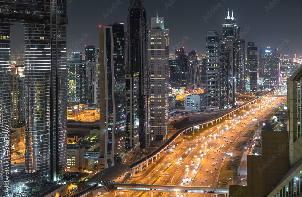 Cityscape and skyline at night in Dubai