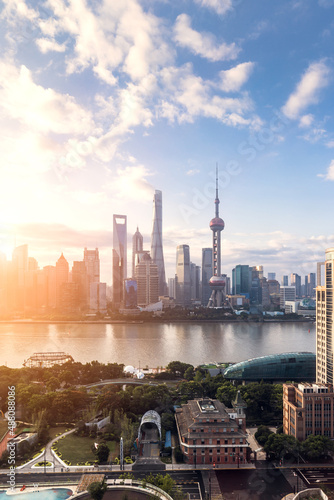 Shanghai skyline and cityscape at sunrise