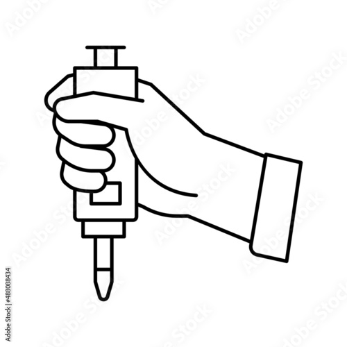 hand holding chemical tool line icon vector isolated illustration