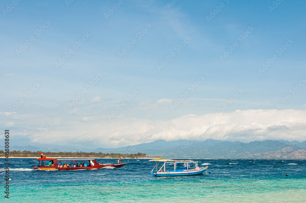 The natural beauty of Gili Trawangan beach, a small tropical island in, Lombok, West Nusa Tenggara, Indonesia.