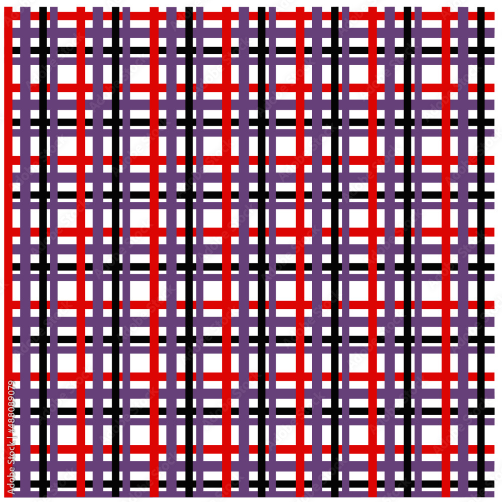Checkered pattern with red, purple and black lines on a white background for seamless prints. Vector illustration. Checkered pattern with red, purple and black lines on a white background for seamless prints. Vector illustration.