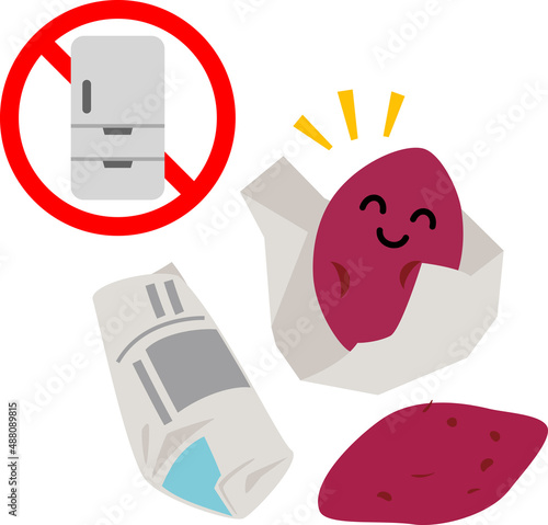 新聞紙に包まれたサツマイモのキャラクター