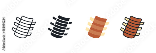 Ribs icon. Linear flat color icons contour shape outline. Black isolated silhouette. Fill solid icon. Modern glyph design. Set of vector illustrations. Meat products. Food ingredients
