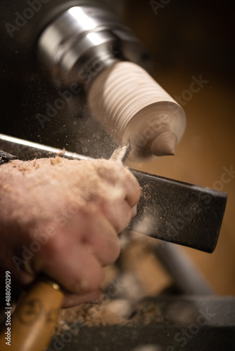 close up of lathe woodworker 