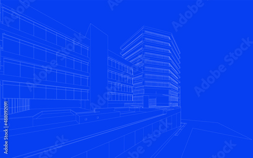 3d wireframe of building. sketch design.Vector