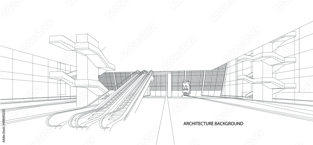 Obraz premium 3d wireframe of building. sketch design.Vector