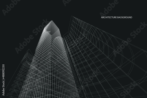 3d wireframe of building. sketch design.Vector