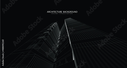 3d wireframe of building. sketch design.Vector