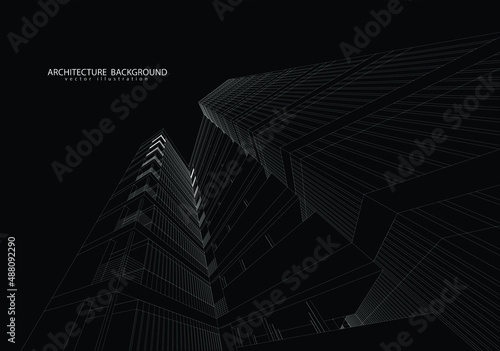 3d wireframe of building. sketch design.Vector