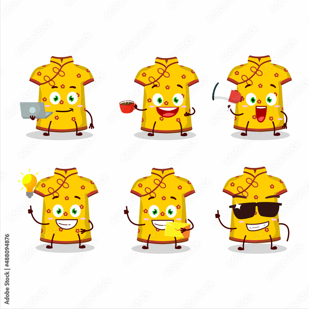 Yellow clothing kids chinese woman cartoon character with various types of business emoticons Yellow clothing kids chinese woman cartoon character with various types of business emoticons