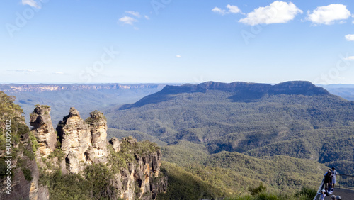 A beautiful view of the Jamison Valley and the iconic Three Sisters in Katoomba, NSW, Australia photo