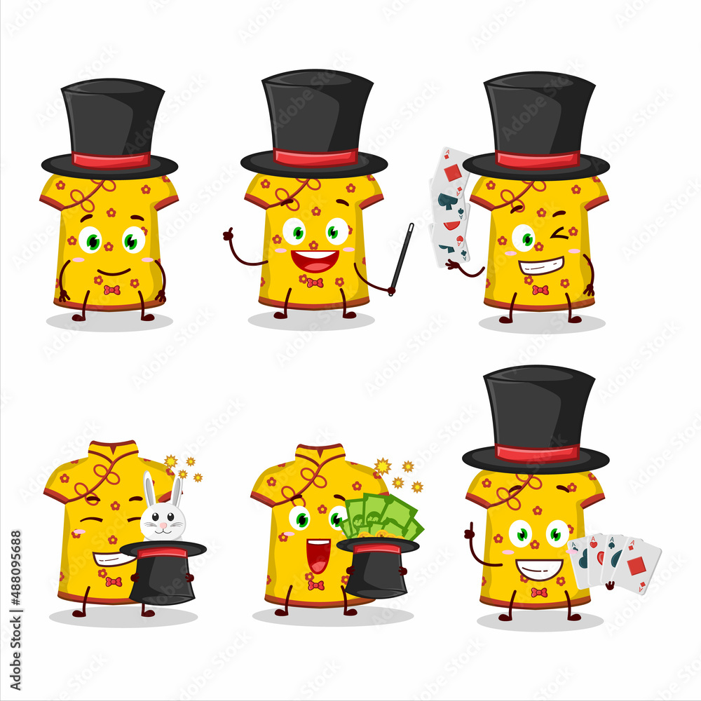 A yellow clothing kids chinese woman Magician cartoon character perform on a stage A yellow clothing kids chinese woman Magician cartoon character perform on a stage