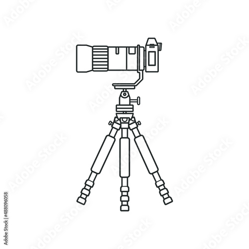 Camera on the tripod  linear vector element  Illustration. 