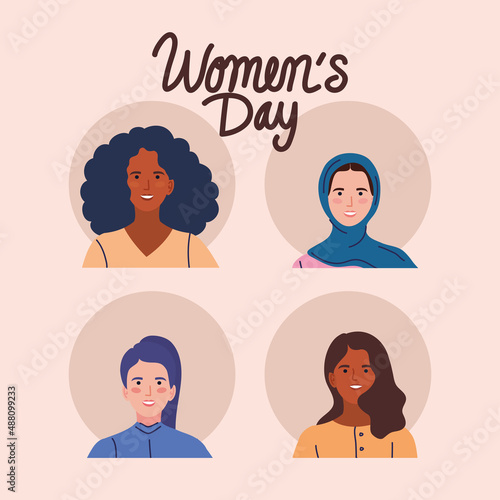 icons with womens day lettering