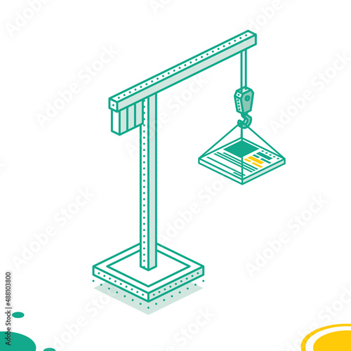 Isometric Small Crane with Design Element. Outline Concept. Web Page Construction.