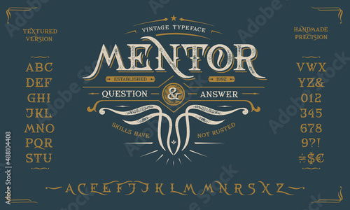 Font Condor. Vintage design. Old label, logo