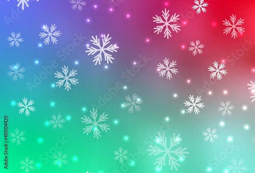 Light Green, Red vector pattern with christmas snowflakes, stars.