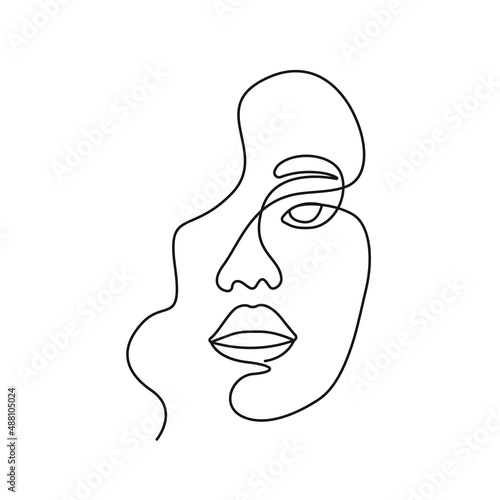 Female Abstract Face Continuous Line Drawing. Minimalist Fashion Concept, Woman Beauty Line Art Drawing. Abstract Vector Illustration of Contemporary Female Portrait.