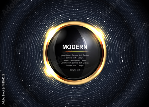 Round frame in black with a gold border and small mosaics