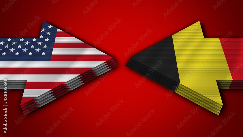 Obraz premium Belgium vs United States of America Arrow Flags – 3D Illustration