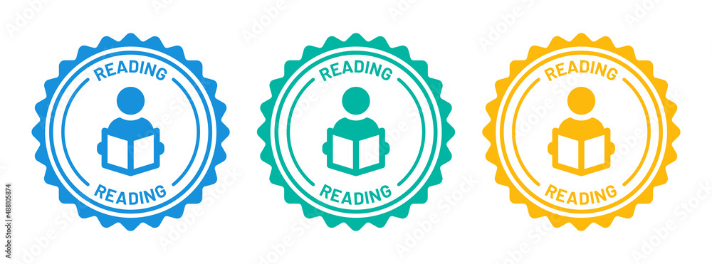 Reading book icon on round badge design vector. Reader icon. Education concept