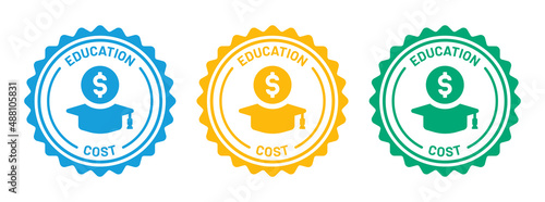 Education cost icon on round badge vector. Scholarship symbol vector illustration.