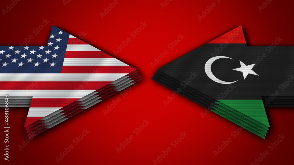 Libya vs United States of America Arrow Flags – 3D Illustration