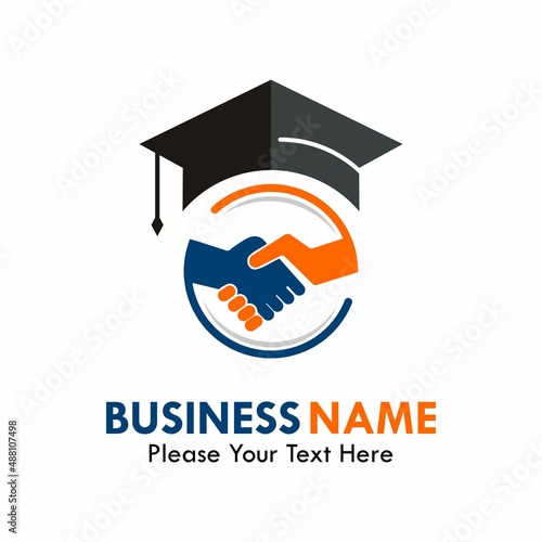 Hat graduation with handshake logo template illustration