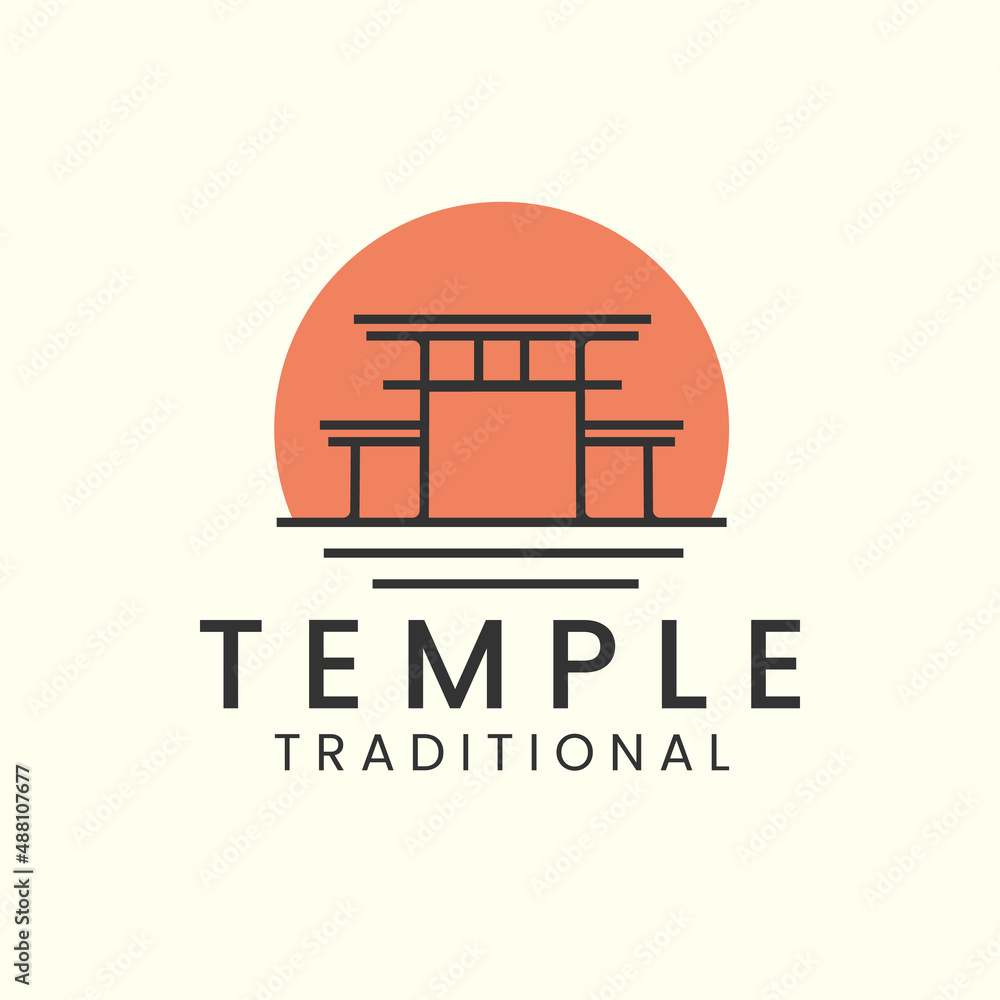 Naklejka premium torii gate minimalist line art logo icon illustration template vector design