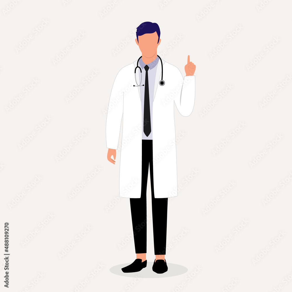 Male Doctor With Lab Coat And Stethoscope Pointing Up His Finger. Male Doctor With Lab Coat And Stethoscope Pointing Up His Finger.