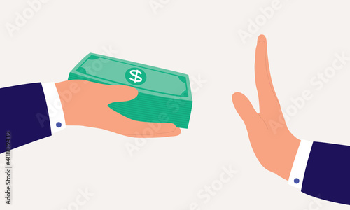 Close-Up View Of Businessman’s Hand Refuse To Take Bribe Money.