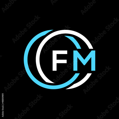 FM logo monogram isolated on circle element design template, FM letter logo design on black background. FM creative initials letter logo concept. FM letter  design.