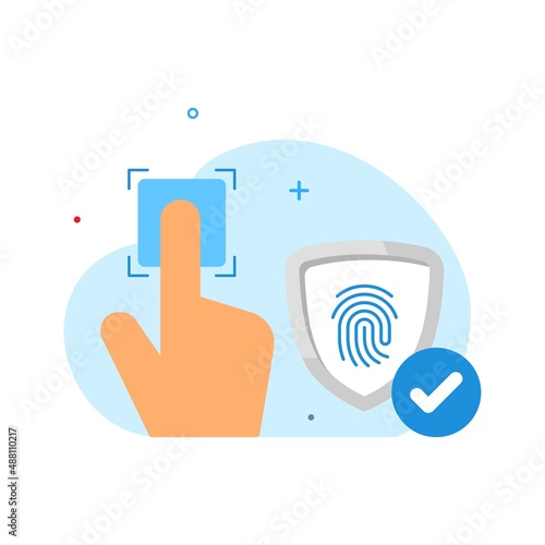 hand touch fingerprint, bio metric fingerprint attendance system, security protection with fingerprint, concept flat design vector illustration. simple style of logo, sign, symbol, icon