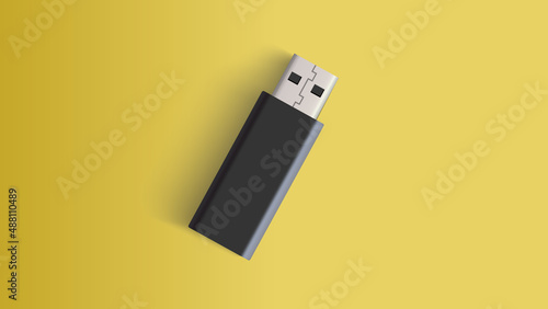 Vector graphic of usb flash disk illustrationn with black, white, grey and yellow color scheme. Perfect for computer accesories product mockup. photo