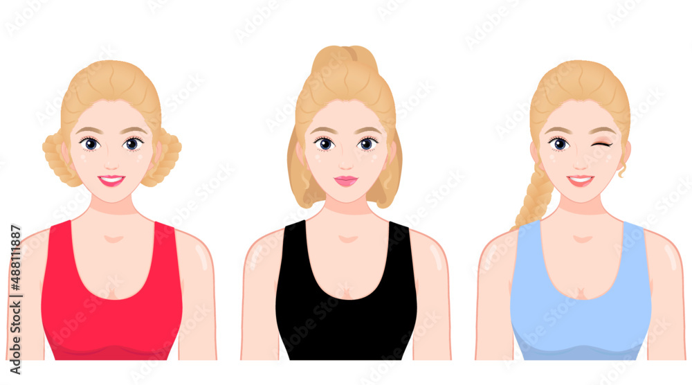 Beauty portrait of three young american women blond hair light skin face body make up skin care beauty concept Beauty portrait of three young american women blond hair light skin face body make up skin care beauty concept