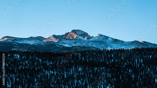 Sunrise over a Snowy Long's Peak Mountain in Colorado