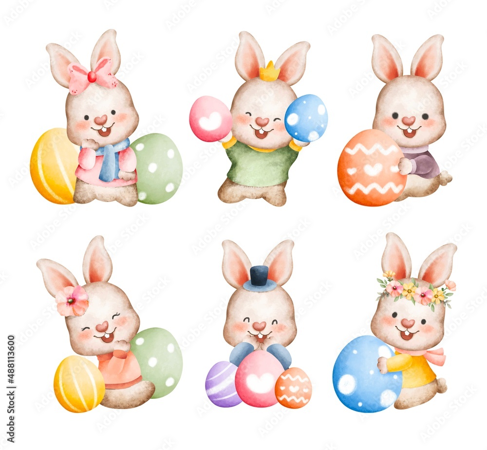 Watercolor set of Easter rabbit and Easter egg Watercolor set of Easter rabbit and Easter egg