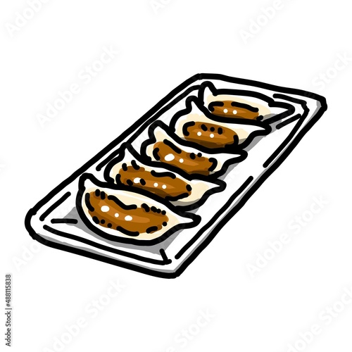 お皿に盛りつけられた焼き餃子のイラスト