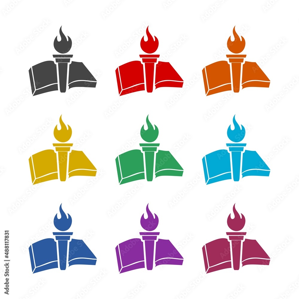 Light Fire Flame Torch Book icon or logo, color set Light Fire Flame Torch Book icon or logo, color set