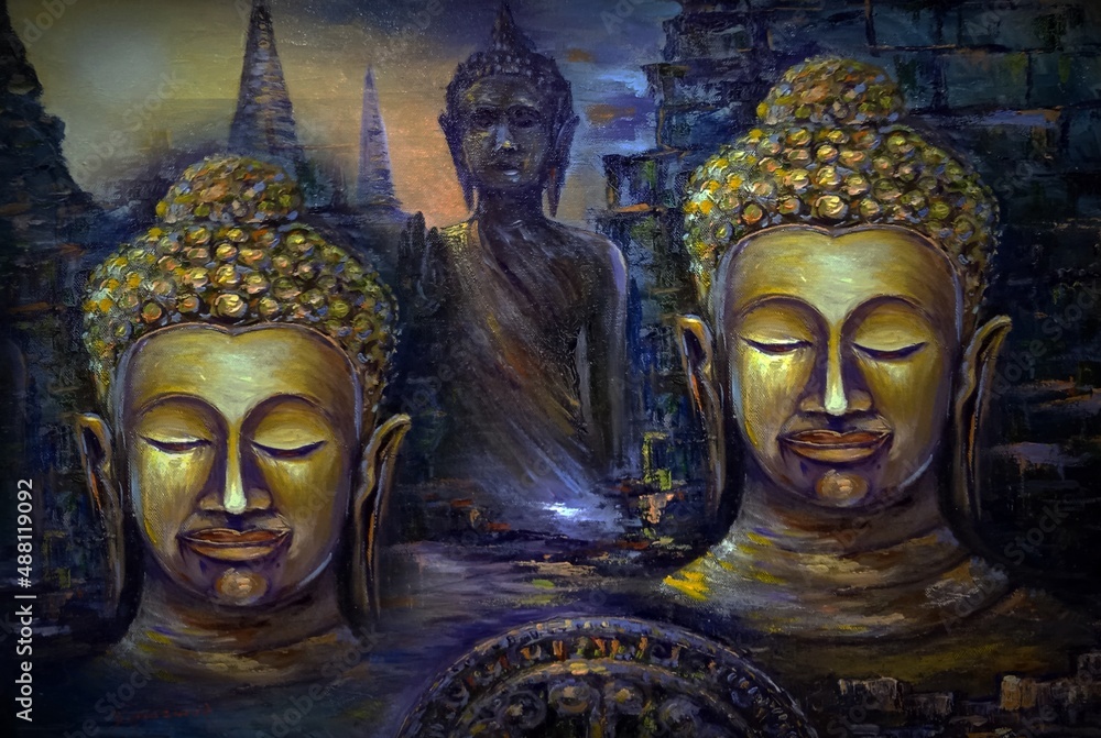 Art painting  oil  color Buddha statue ,  prosperous , auspicious