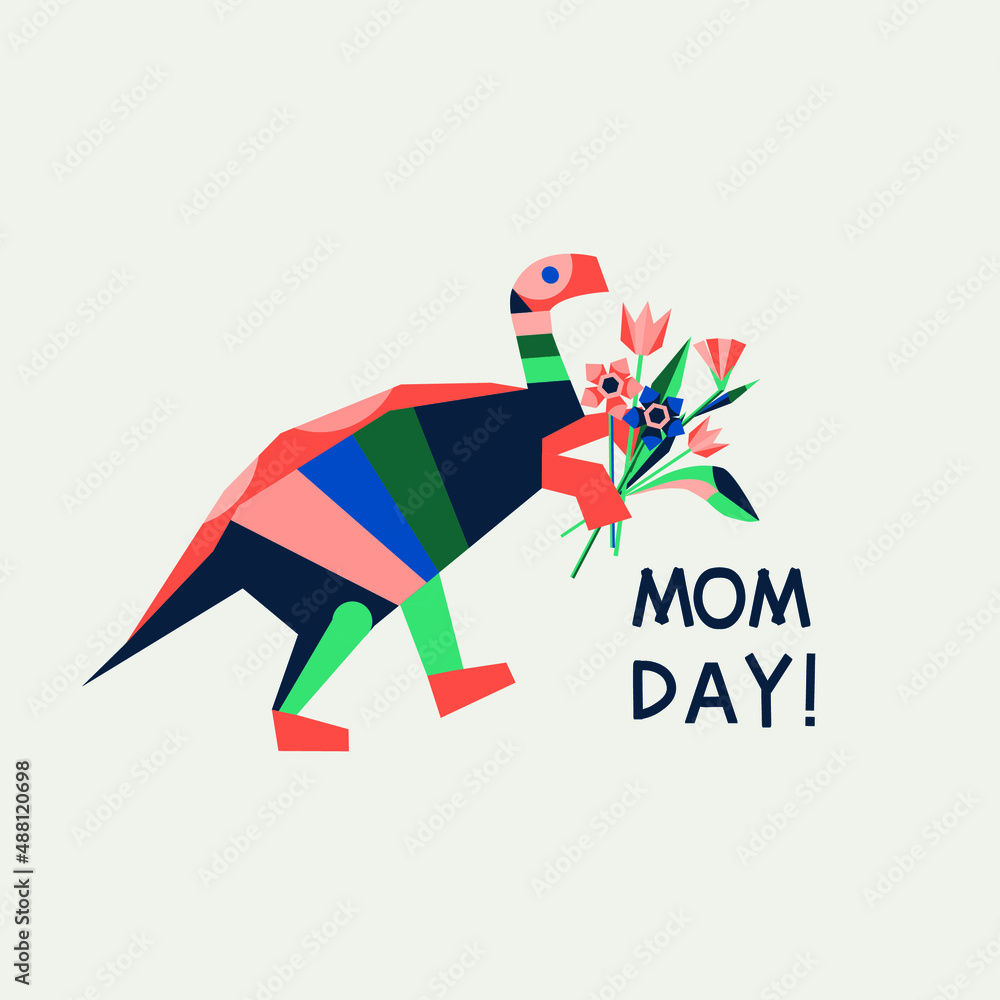 greeting card with dino and flower