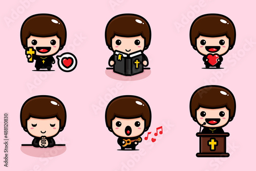 cute pastor character vector design