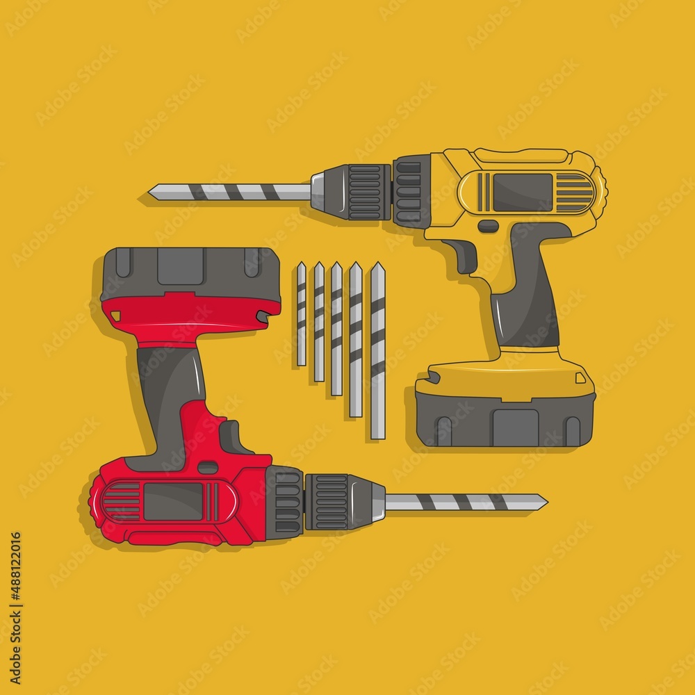Fototapeta premium illustration of a drill in cartoon vector drawing