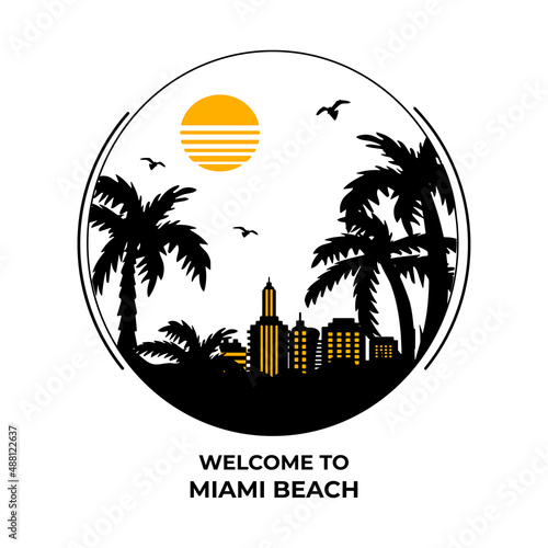 city ​​silhouette and palm trees vector logo. welcome to miami vector. eps