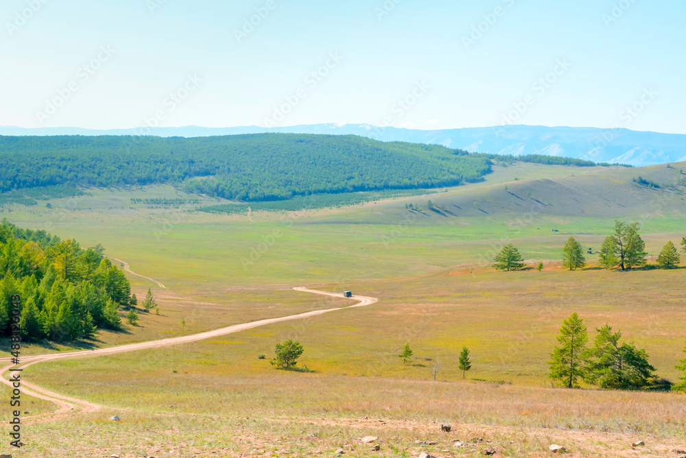 Fototapeta premium Beautiful landscapes of Olkhon Island on Lake Baikal. Beauty of nature concept. Soft focus