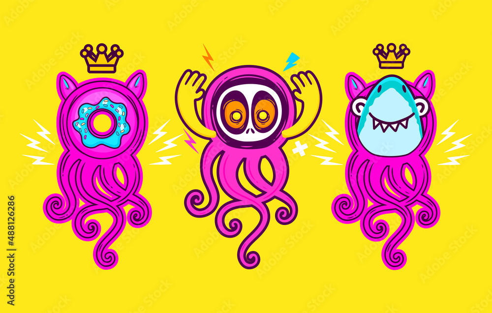 Fototapeta premium three cute octopus monster characters