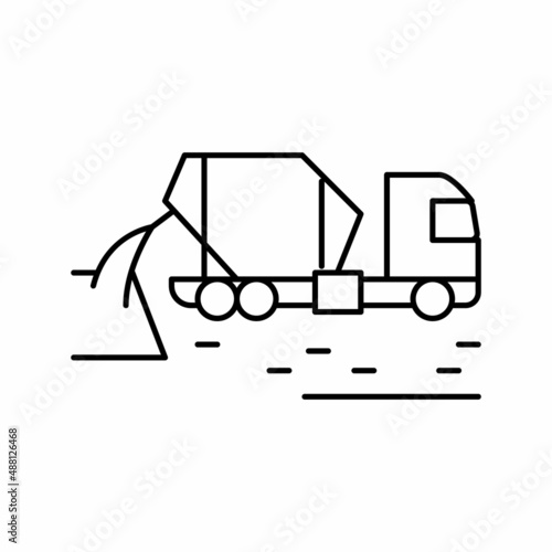 concrete mixer truck line icon vector illustration