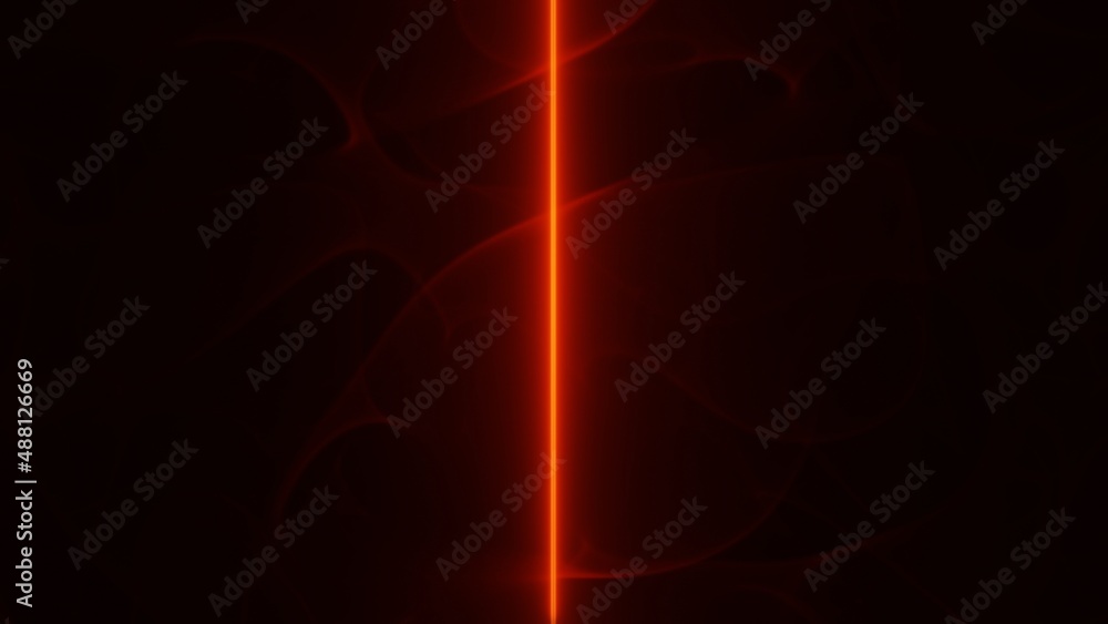 Red glowing Laser beam passing through plasma, gas , smoke background. Beam of light . 3d render illustration. - obrazy, fototapety, plakaty 